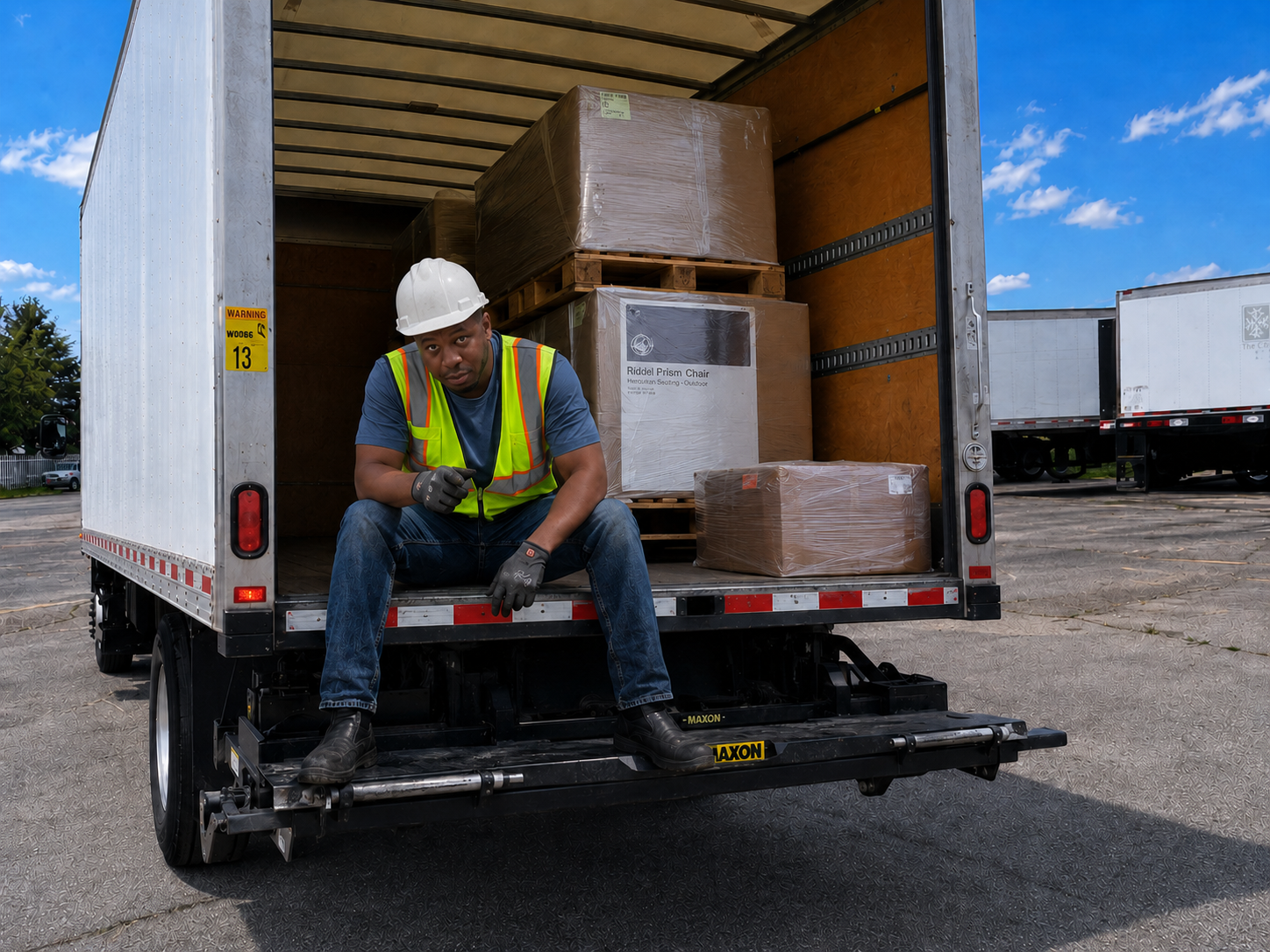 Driver loading palletized freight